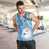 Personalised Fiji Day Men Tank Top Fijian Map Hibiscus Tapa Pattern LT01 Blue - Polynesian Pride