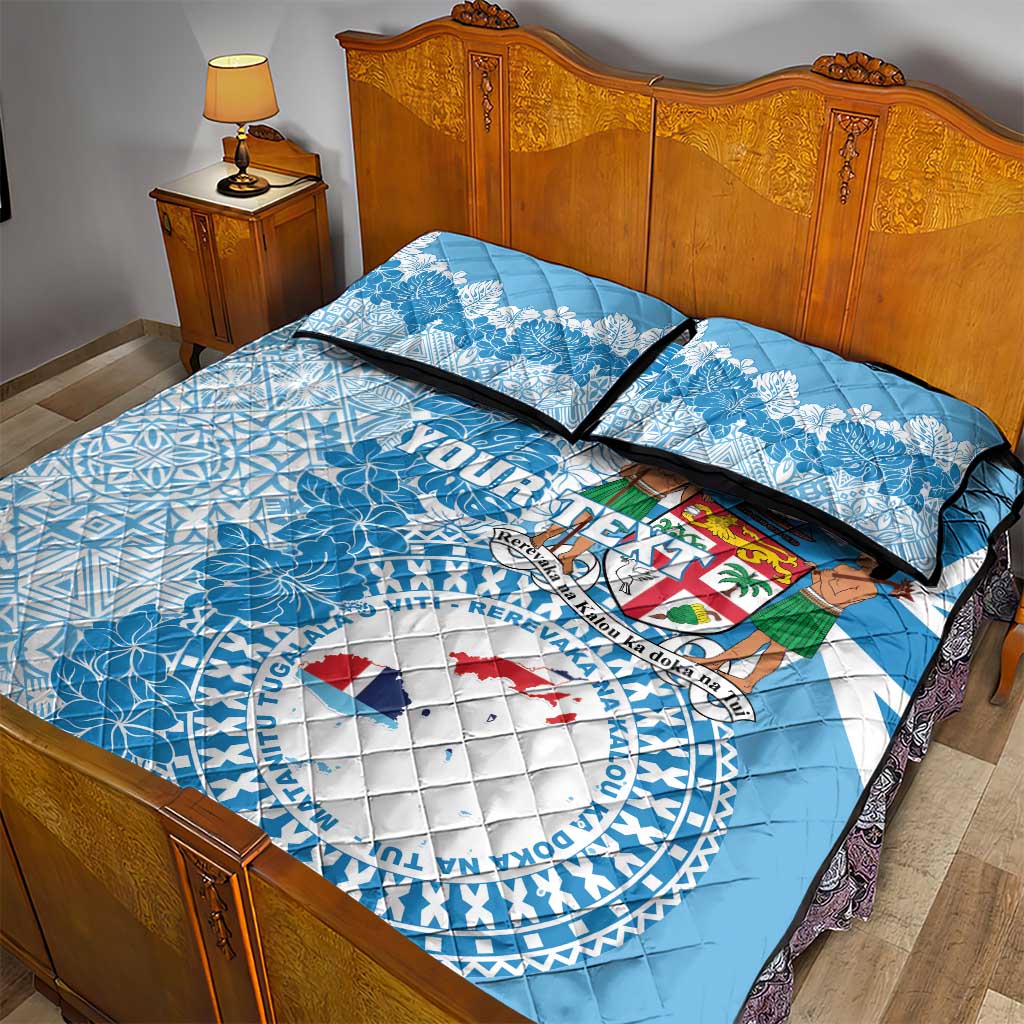 Personalised Fiji Day Quilt Bed Set Fijian Map Hibiscus Tapa Pattern