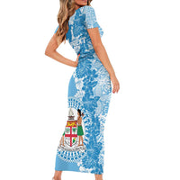 Personalised Fiji Day Short Sleeve Bodycon Dress Fijian Map Hibiscus Tapa Pattern LT01 - Polynesian Pride