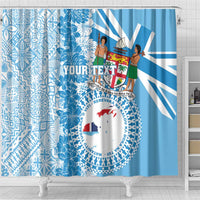 Personalised Fiji Day Shower Curtain Fijian Map Hibiscus Tapa Pattern