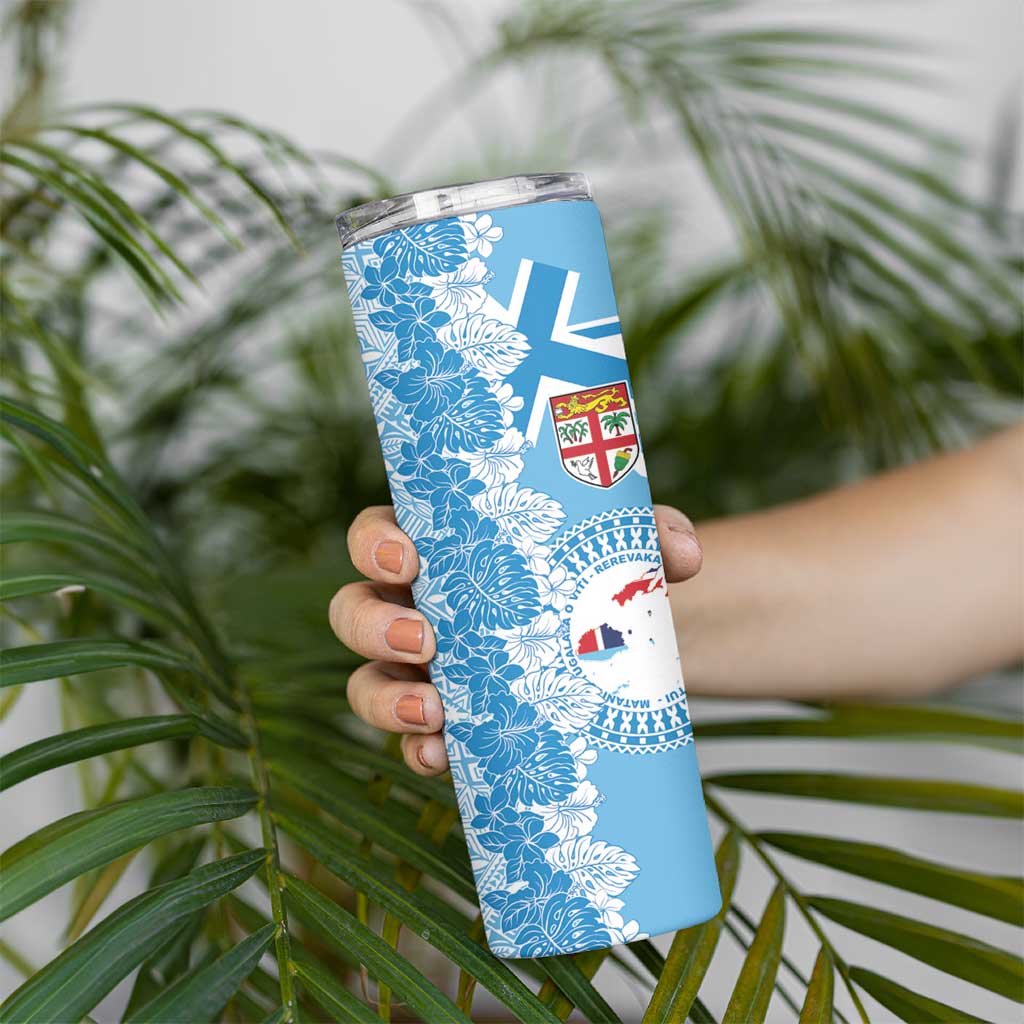 Personalised Fiji Day Skinny Tumbler Fijian Map Hibiscus Tapa Pattern