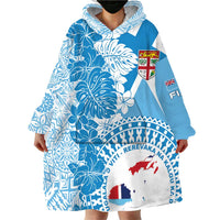 Personalised Fiji Day Wearable Blanket Hoodie Fijian Map Hibiscus Tapa Pattern LT01