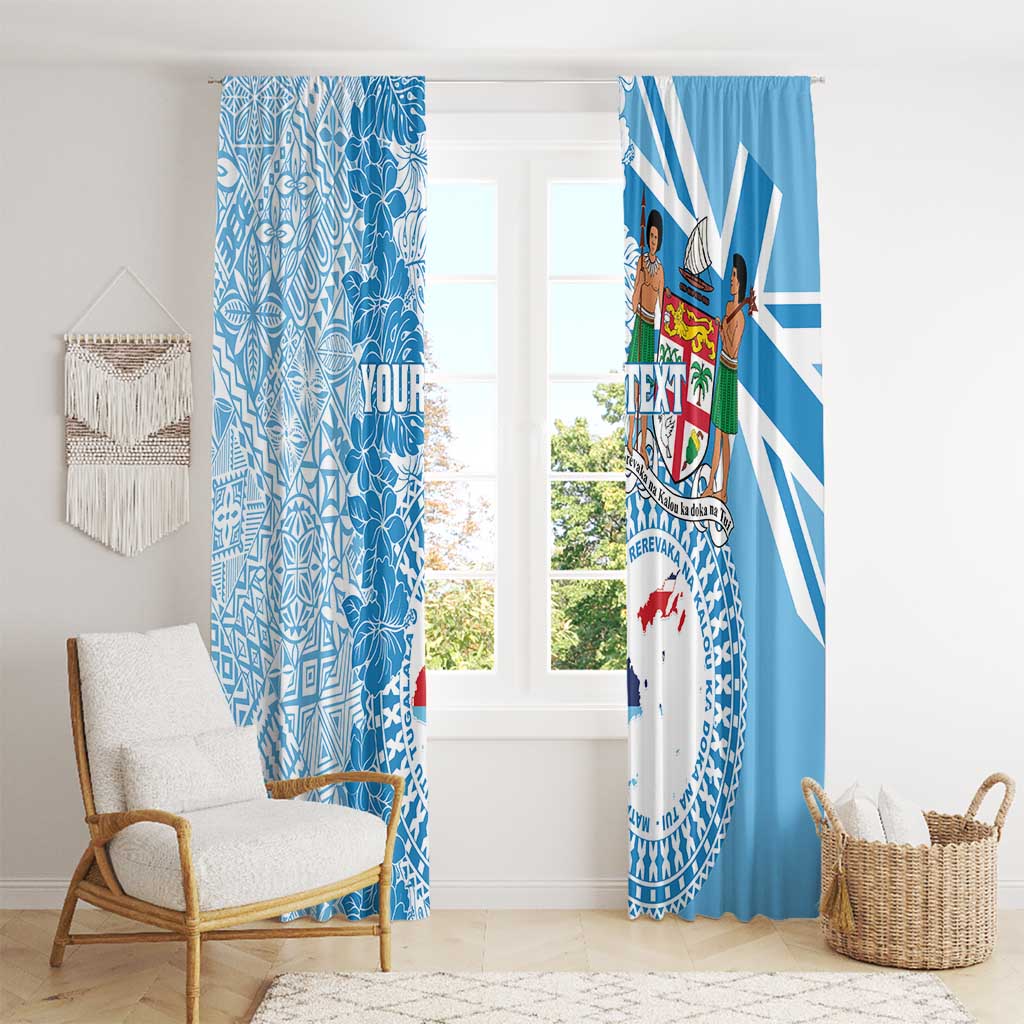 Personalised Fiji Day Window Curtain Fijian Map Hibiscus Tapa Pattern