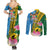Personalised Malampa Fiji Day Couples Matching Summer Maxi Dress and Long Sleeve Button Shirt Tropical Tapa Pattern