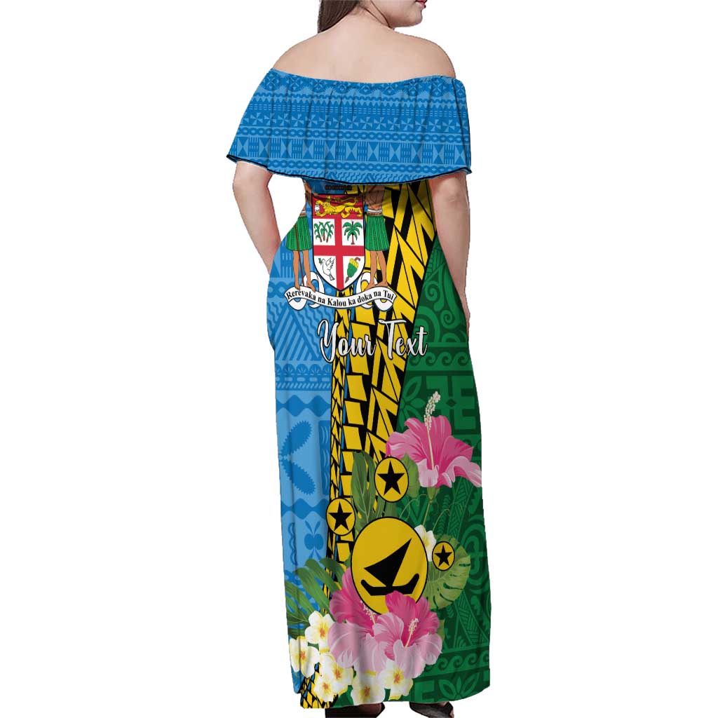 Personalised Malampa Fiji Day Family Matching Off Shoulder Maxi Dress and Hawaiian Shirt Tropical Tapa Pattern