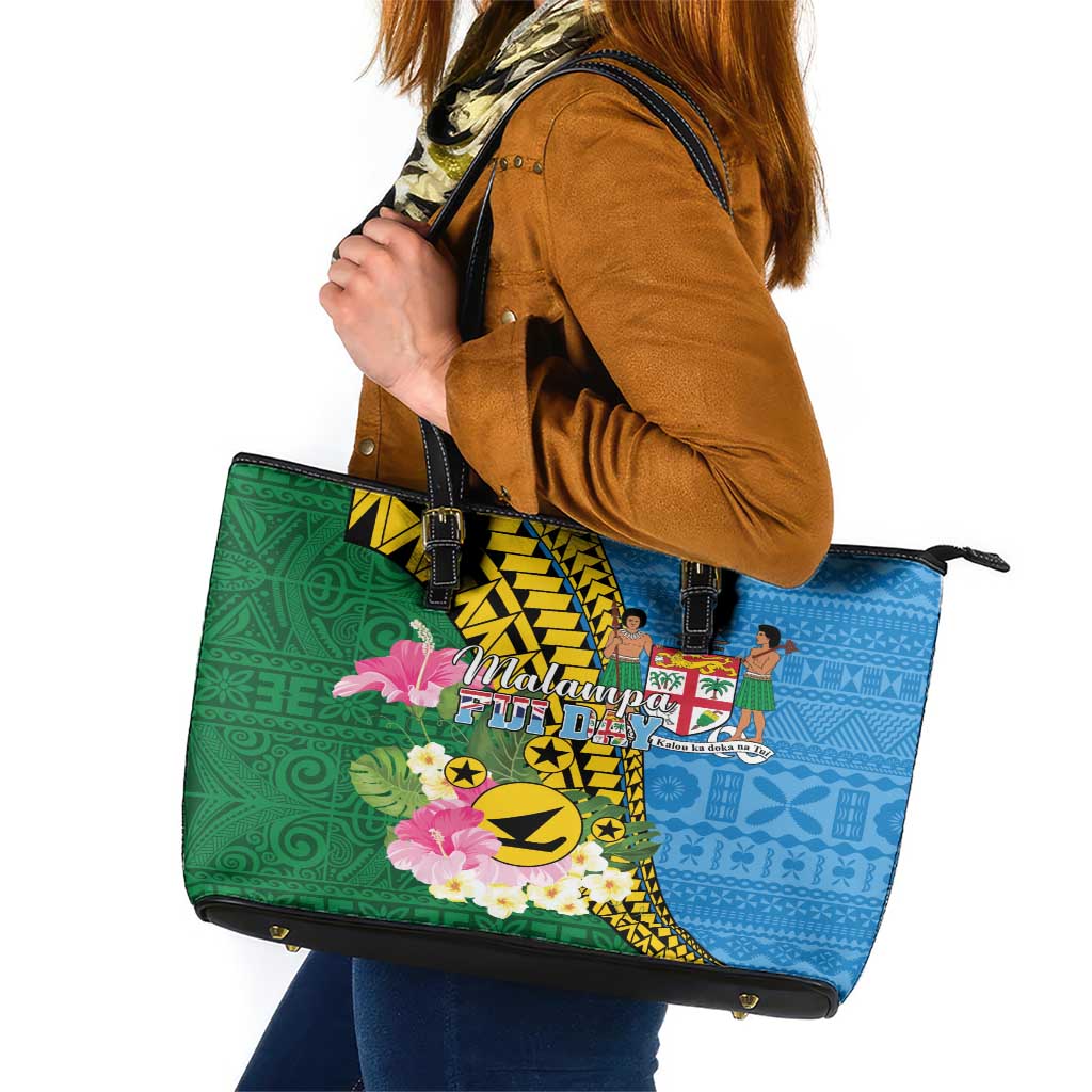 Malampa Fiji Day Leather Tote Bag Tropical Tapa Pattern LT01 Art - Polynesian Pride