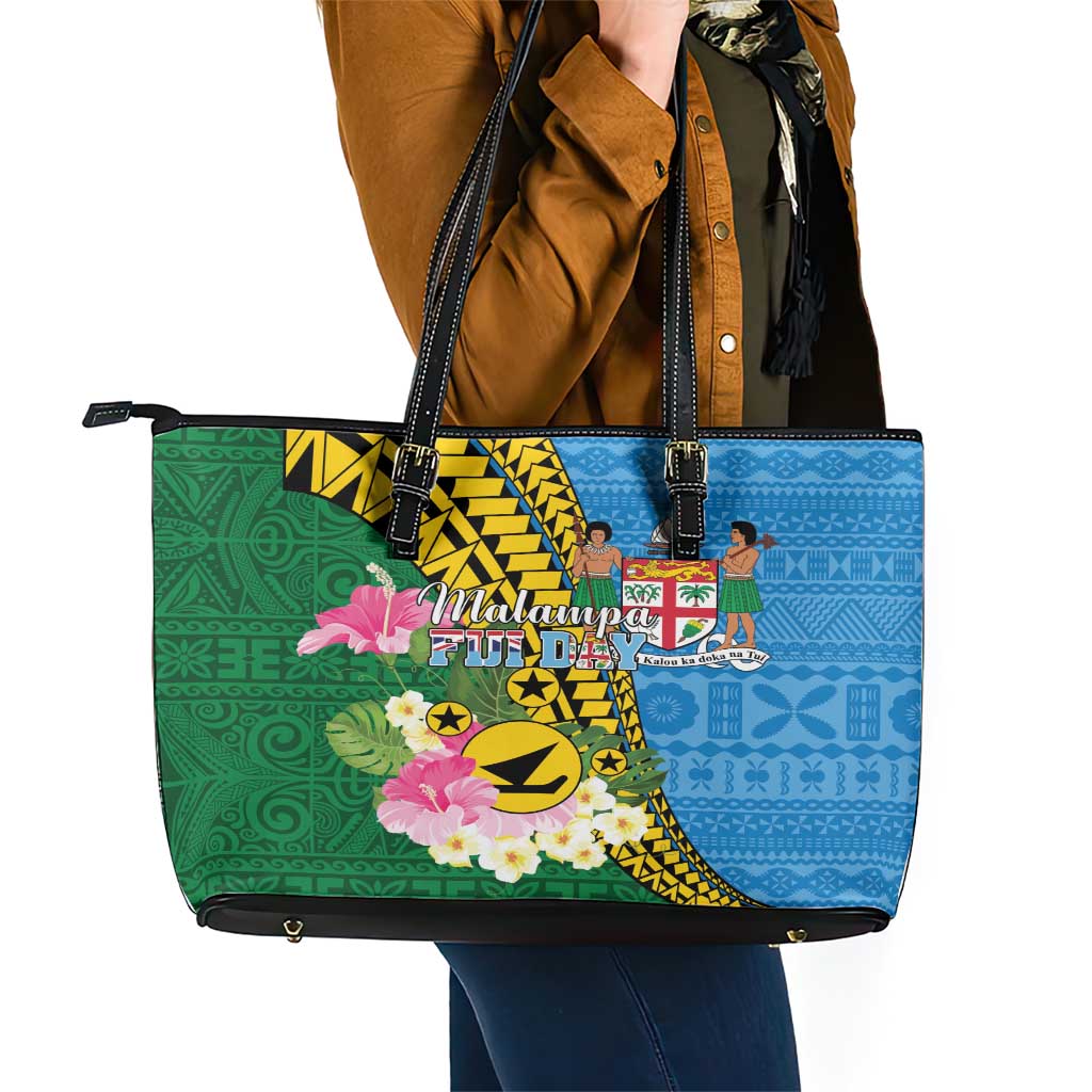 Malampa Fiji Day Leather Tote Bag Tropical Tapa Pattern LT01 - Polynesian Pride