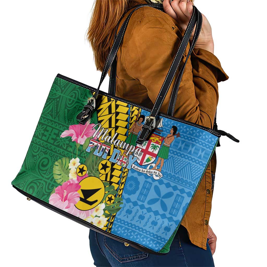 Malampa Fiji Day Leather Tote Bag Tropical Tapa Pattern LT01 - Polynesian Pride