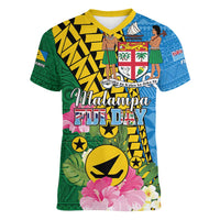 Personalised Malampa Fiji Day Women V-Neck T-Shirt Tropical Tapa Pattern