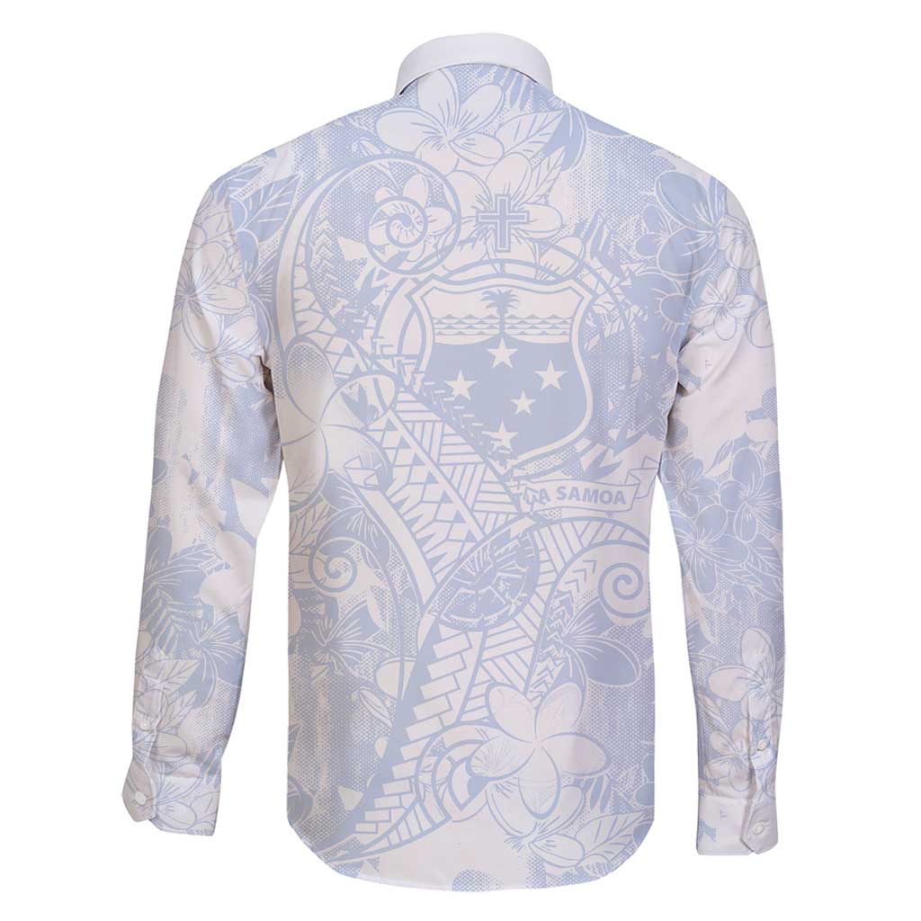 Samoa White Sunday Family Matching Long Sleeve Bodycon Dress and Hawaiian Shirt Plumeria Floral