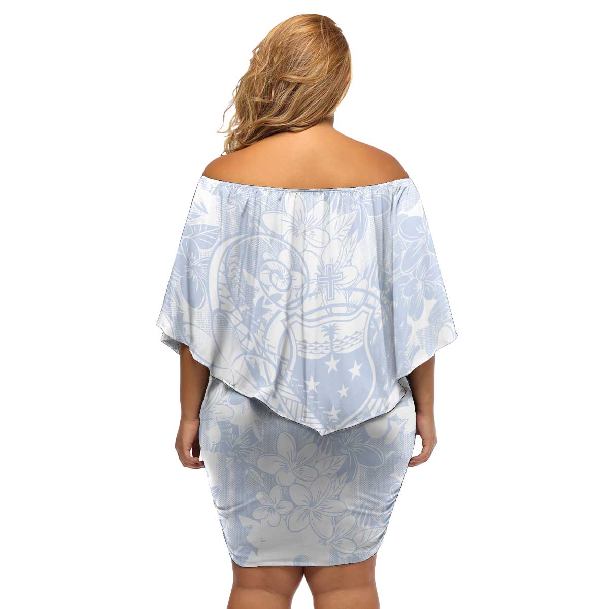 Samoa White Sunday Family Matching Off Shoulder Short Dress and Hawaiian Shirt Plumeria Floral