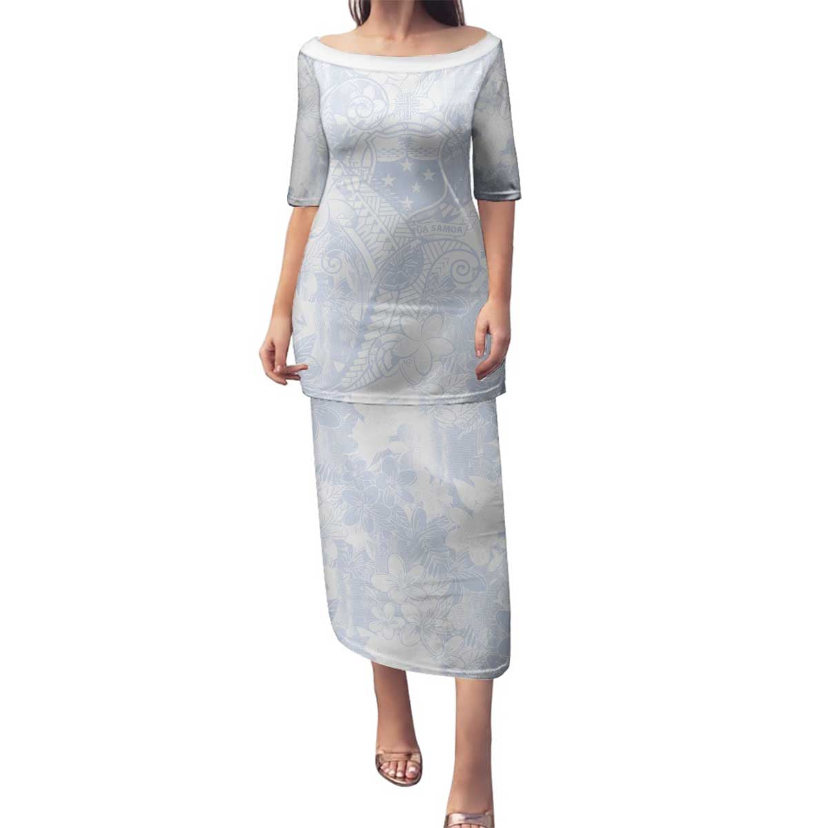 Samoa White Sunday Family Matching Puletasi and Hawaiian Shirt Plumeria Floral