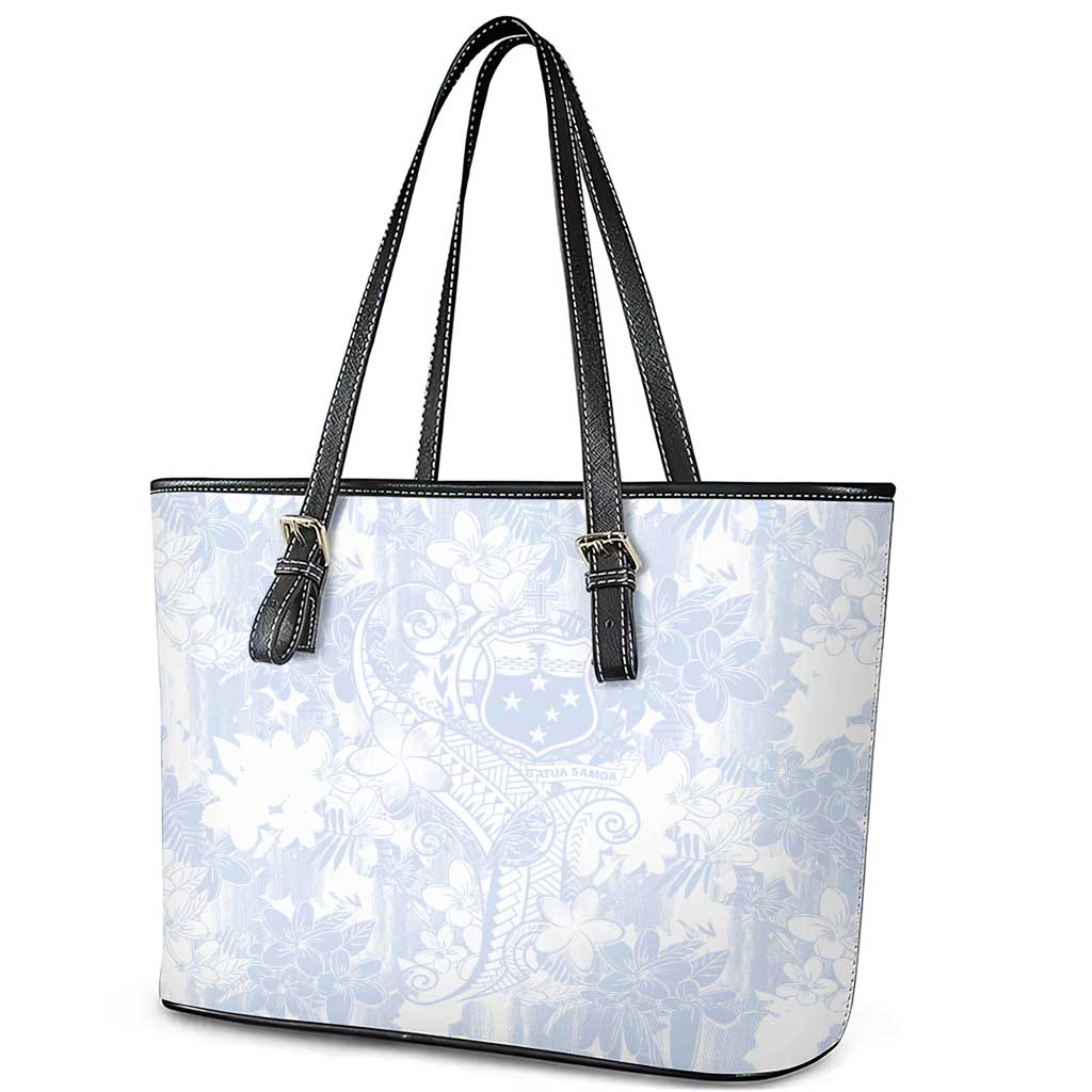 Samoa White Sunday Leather Tote Bag Plumeria Floral