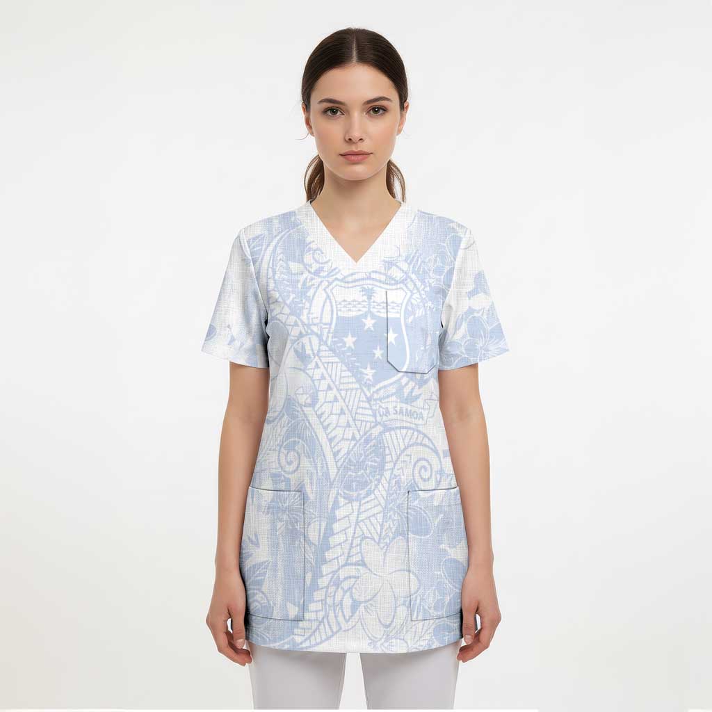 Samoa White Sunday Scrub Top Plumeria Floral - Polynesian Pride
