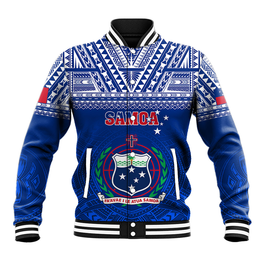 Samoa Rugby Baseball Jacket Manu Samoa Polynesian Tatoo Pattern LT01 Unisex Blue - Polynesian Pride