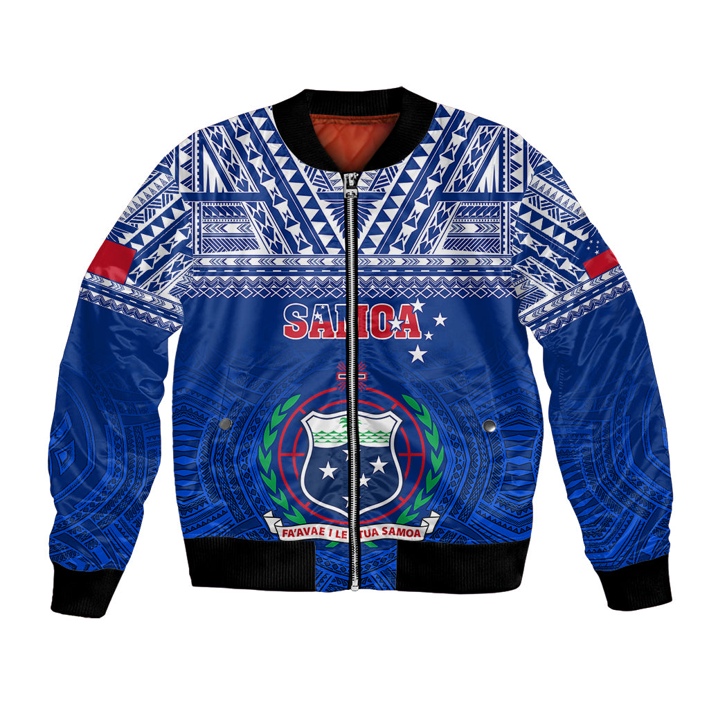 Samoa Rugby Bomber Jacket Manu Samoa Polynesian Tatoo Pattern LT01 Unisex Blue - Polynesian Pride