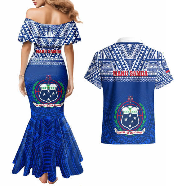 Samoa Rugby Family Matching Off Shoulder Long Sleeve Dress and Hawaiian Shirt Manu Samoa Ula Fala Dabbing Ball Polynesian Turquoise Version LT14 main image 1