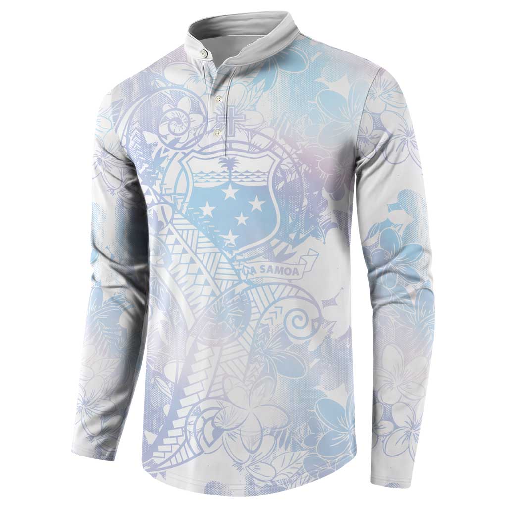 Samoa White Sunday Button Sweatshirt Sweet Pastel Plumeria Floral