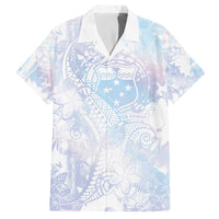 Samoa White Sunday Family Matching Off The Shoulder Long Sleeve Dress and Hawaiian Shirt Sweet Pastel Plumeria Floral