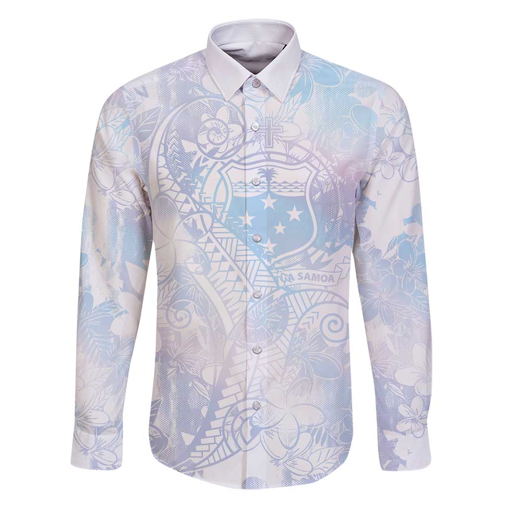 Samoa White Sunday Family Matching Off Shoulder Maxi Dress and Hawaiian Shirt Sweet Pastel Plumeria Floral