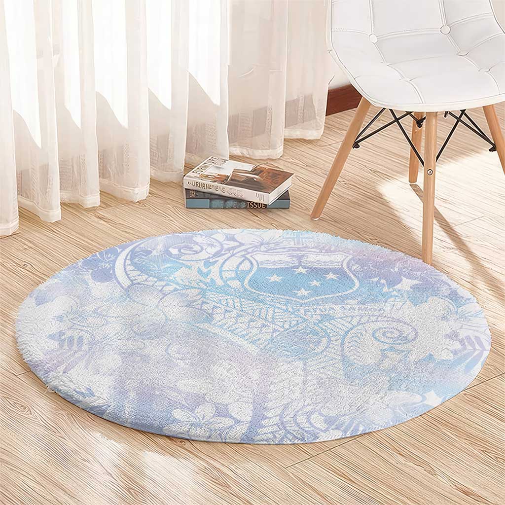 Samoa White Sunday Round Carpet Sweet Pastel Plumeria Floral