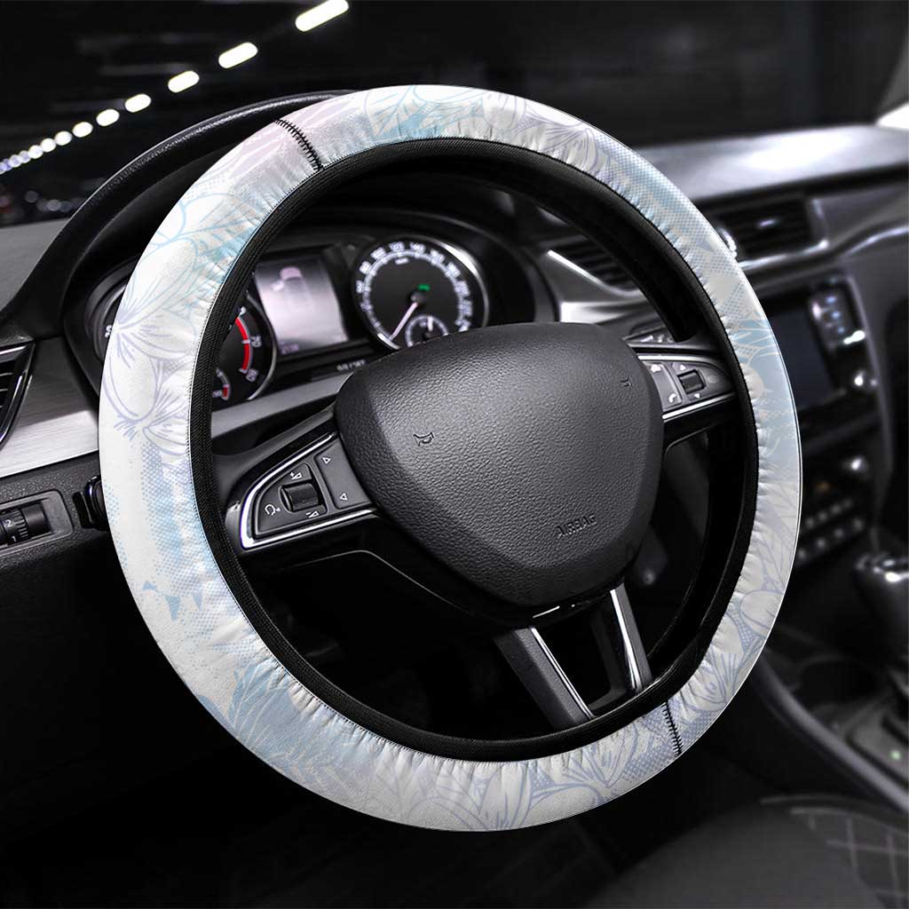 Samoa White Sunday Steering Wheel Cover Sweet Pastel Plumeria Floral LT01 Universal Fit White - Polynesian Pride