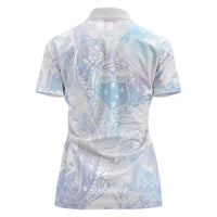 Samoa White Sunday Women Polo Shirt Sweet Pastel Plumeria Floral