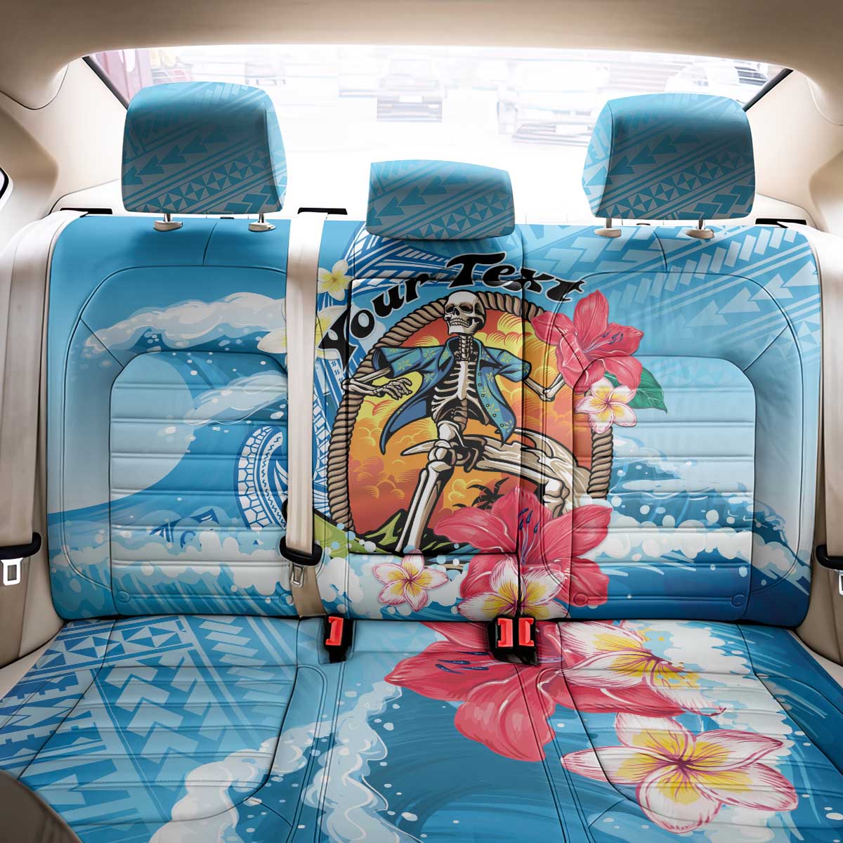 Personalized Aloha Hawaii Skeleton Surfing Back Car Seat Cover Tribal Shark Plumeria LT01 - Polynesian Pride