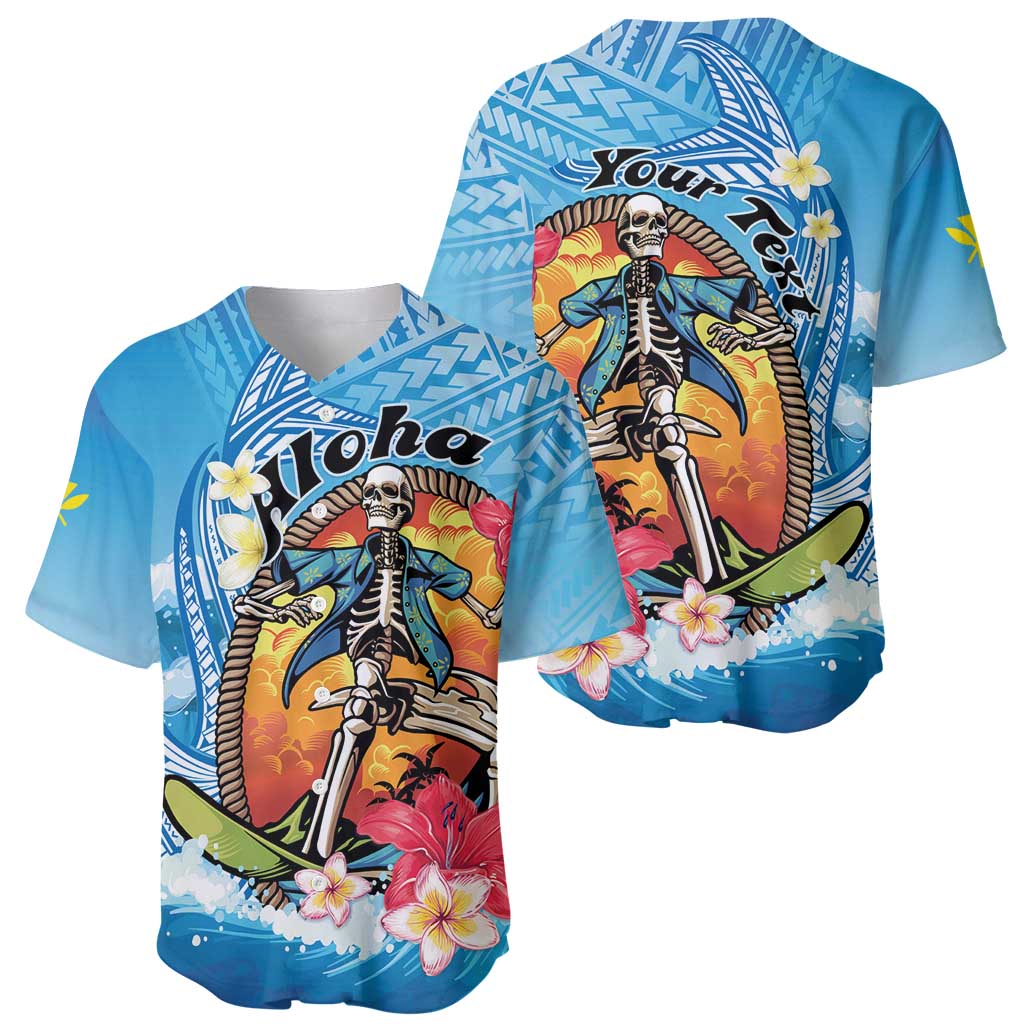 Personalized Aloha Hawaii Skeleton Surfing Baseball Jersey Tribal Shark Plumeria LT01 - Polynesian Pride