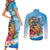 Personalized Aloha Hawaii Skeleton Surfing Couples Matching Short Sleeve Bodycon Dress and Long Sleeve Button Shirt Tribal Shark Plumeria