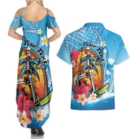 Personalized Aloha Hawaii Skeleton Surfing Couples Matching Summer Maxi Dress and Hawaiian Shirt Tribal Shark Plumeria LT01 - Polynesian Pride
