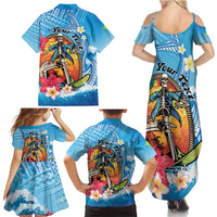 Personalized Aloha Hawaii Skeleton Surfing Family Matching Summer Maxi Dress and Hawaiian Shirt Tribal Shark Plumeria