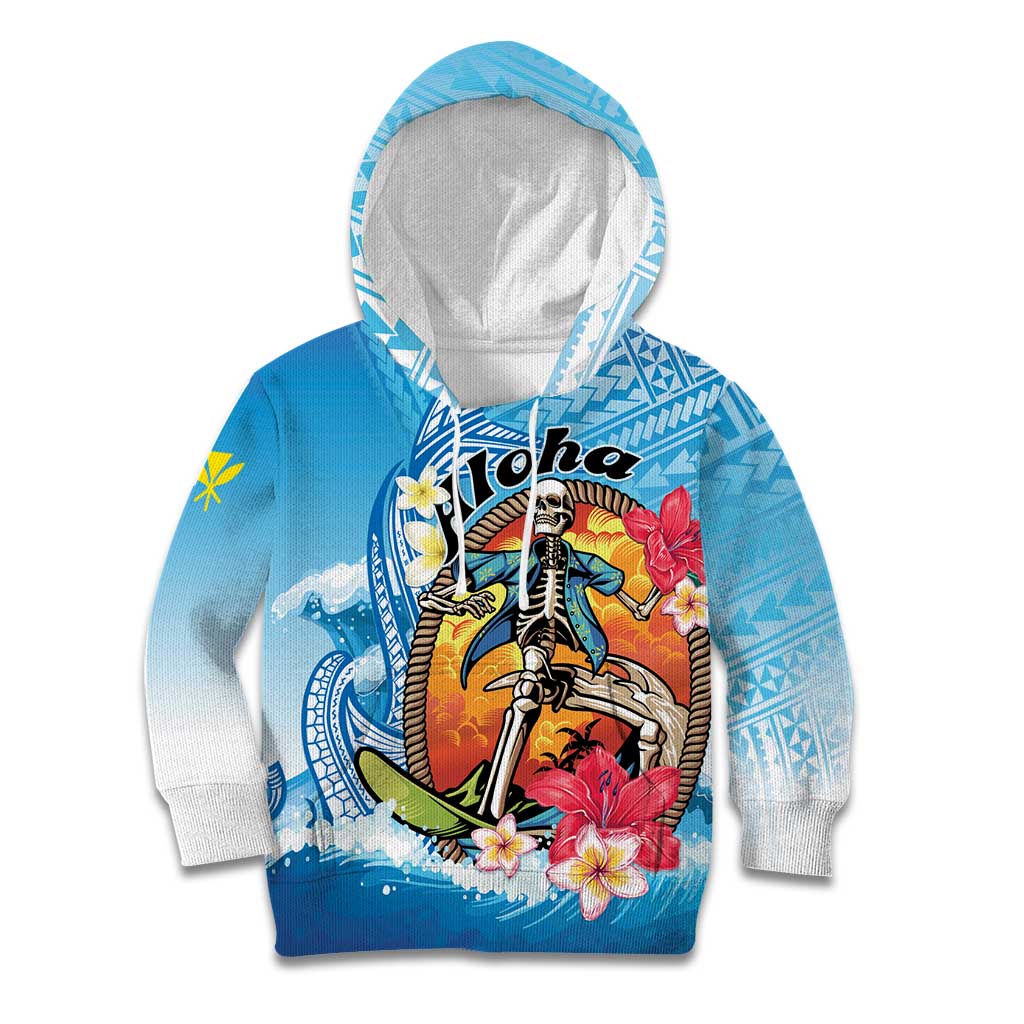 Personalized Aloha Hawaii Skeleton Surfing Kid Hoodie Tribal Shark Plumeria