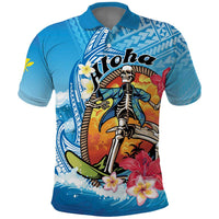 Personalized Aloha Hawaii Skeleton Surfing Polo Shirt Tribal Shark Plumeria