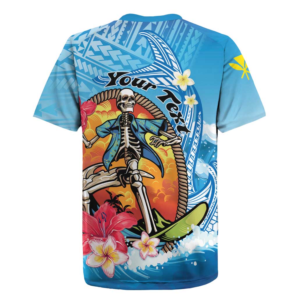 Personalized Aloha Hawaii Skeleton Surfing Rugby Jersey Tribal Shark Plumeria