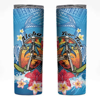 Personalized Aloha Hawaii Skeleton Surfing Skinny Tumbler Tribal Shark Plumeria