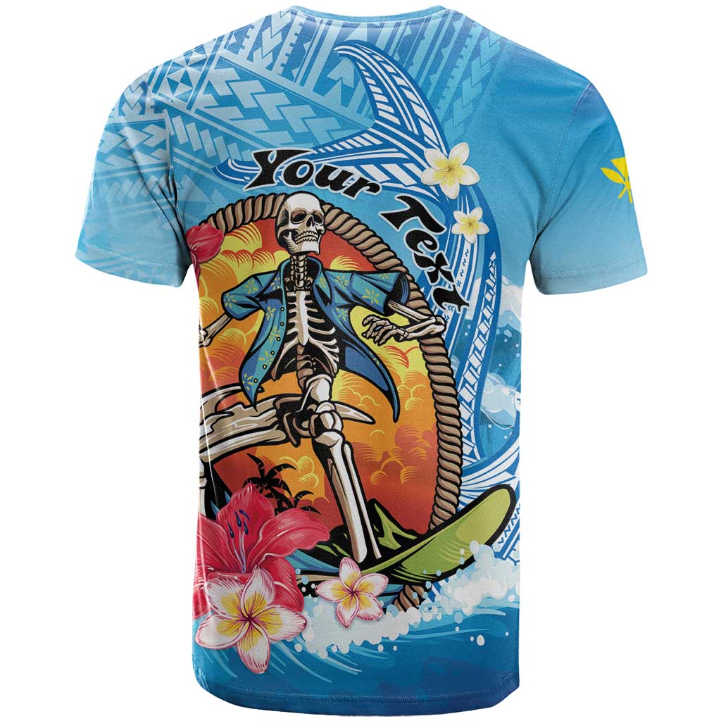 Personalized Aloha Hawaii Skeleton Surfing T Shirt Tribal Shark Plumeria