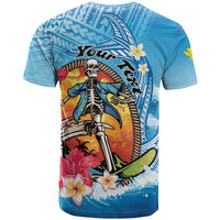 Personalized Aloha Hawaii Skeleton Surfing T Shirt Tribal Shark Plumeria