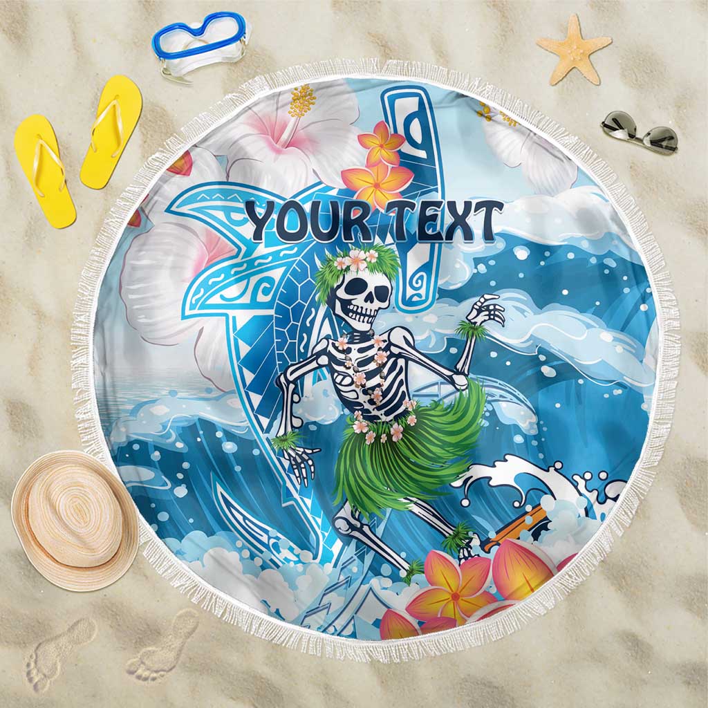 Personalized Hawaii Hula Girl Skeleton Dancing Beach Blanket Hibiscus Tribal Shark LT01 One Size 150cm Blue - Polynesian Pride
