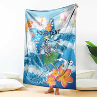 Personalized Hawaii Hula Girl Skeleton Dancing Blanket Hibiscus Tribal Shark