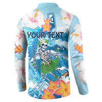 Personalized Hawaii Hula Girl Skeleton Dancing Button Sweatshirt Hibiscus Tribal Shark