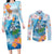 Personalized Hawaii Hula Girl Skeleton Dancing Couples Matching Long Sleeve Bodycon Dress and Long Sleeve Button Shirt Hibiscus Tribal Shark