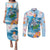 Personalized Hawaii Hula Girl Skeleton Dancing Couples Matching Puletasi and Long Sleeve Button Shirt Hibiscus Tribal Shark