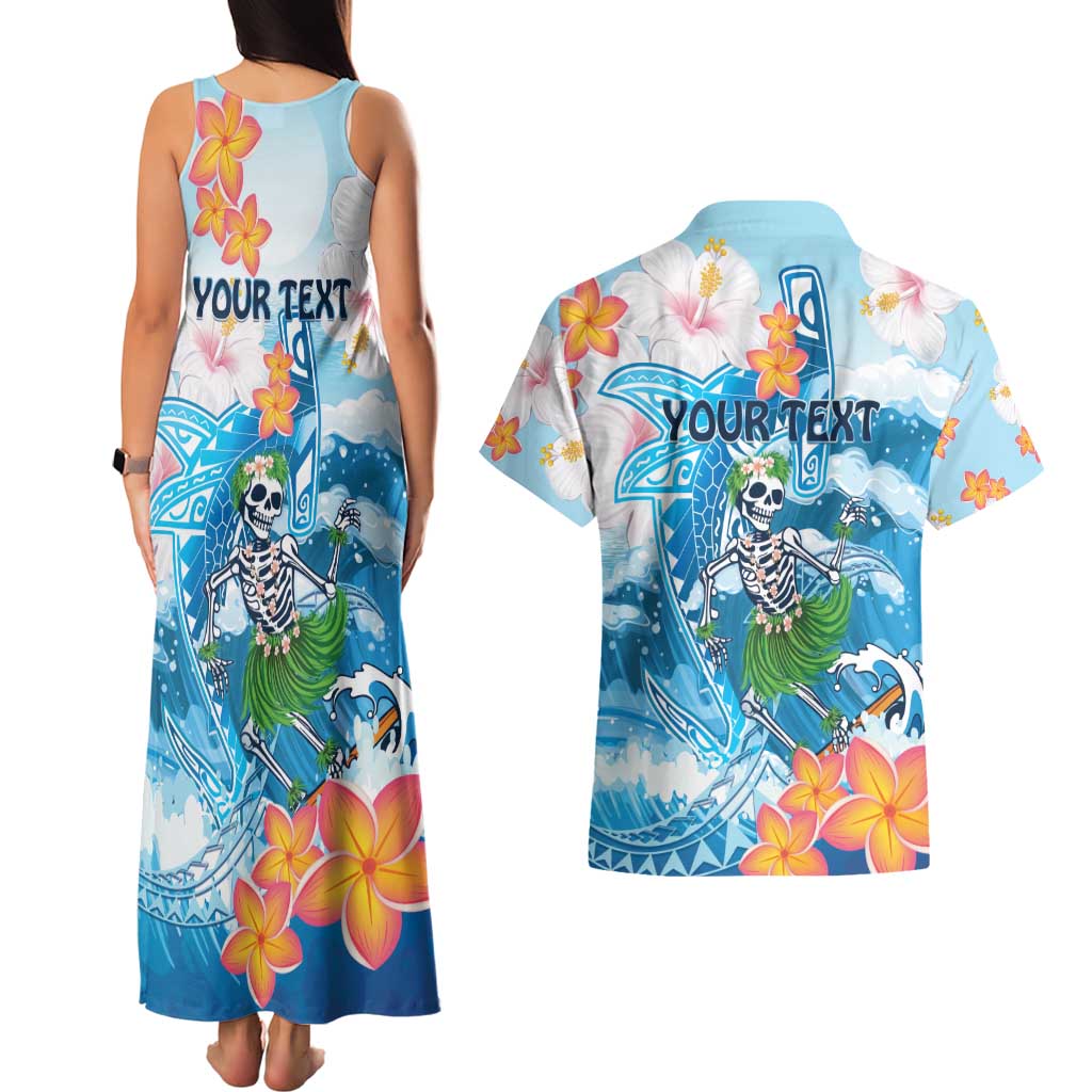 Personalized Hawaii Hula Girl Skeleton Dancing Couples Matching Tank Maxi Dress and Hawaiian Shirt Hibiscus Tribal Shark