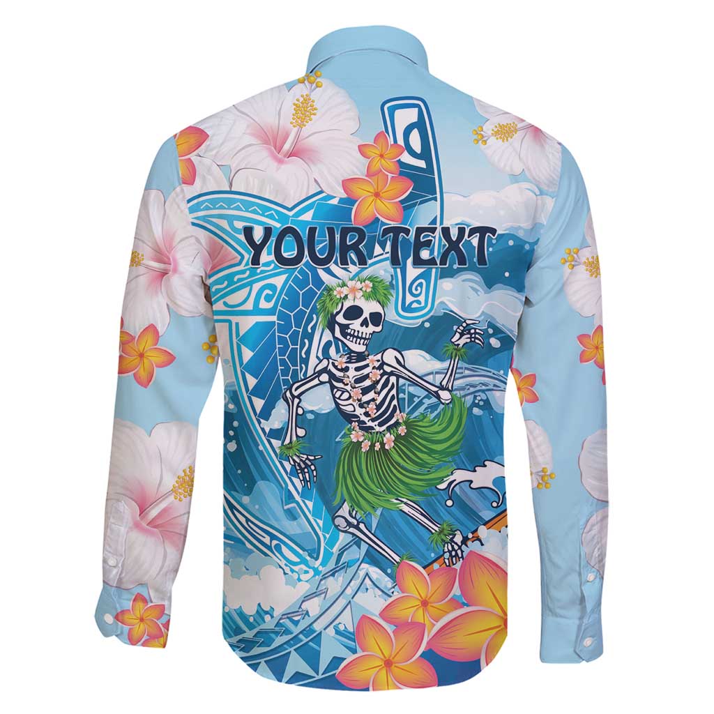 Personalized Hawaii Hula Girl Skeleton Dancing Family Matching Long Sleeve Bodycon Dress and Hawaiian Shirt Hibiscus Tribal Shark