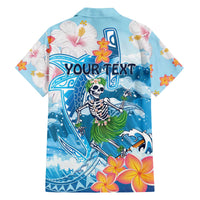 Personalized Hawaii Hula Girl Skeleton Dancing Family Matching Off Shoulder Short Dress and Hawaiian Shirt Hibiscus Tribal Shark