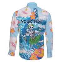 Personalized Hawaii Hula Girl Skeleton Dancing Family Matching Tank Maxi Dress and Hawaiian Shirt Hibiscus Tribal Shark