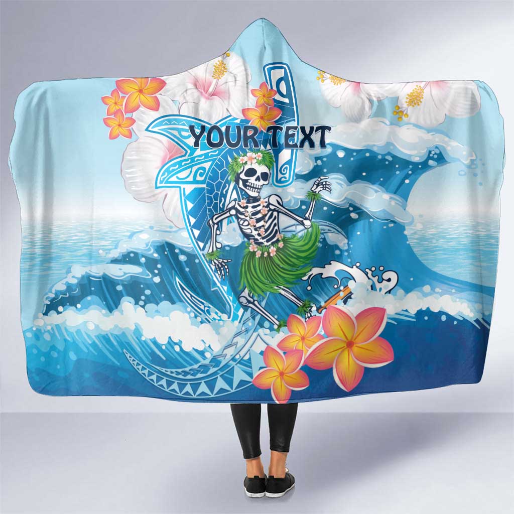 Personalized Hawaii Hula Girl Skeleton Dancing Hooded Blanket Hibiscus Tribal Shark LT01 One Size Blue - Polynesian Pride