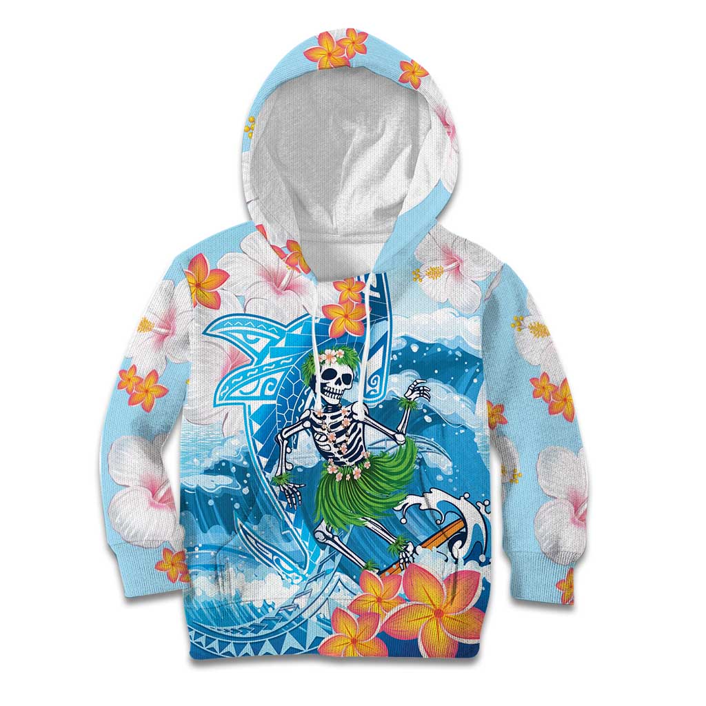 Personalized Hawaii Hula Girl Skeleton Dancing Kid Hoodie Hibiscus Tribal Shark LT01 Hoodie Blue - Polynesian Pride