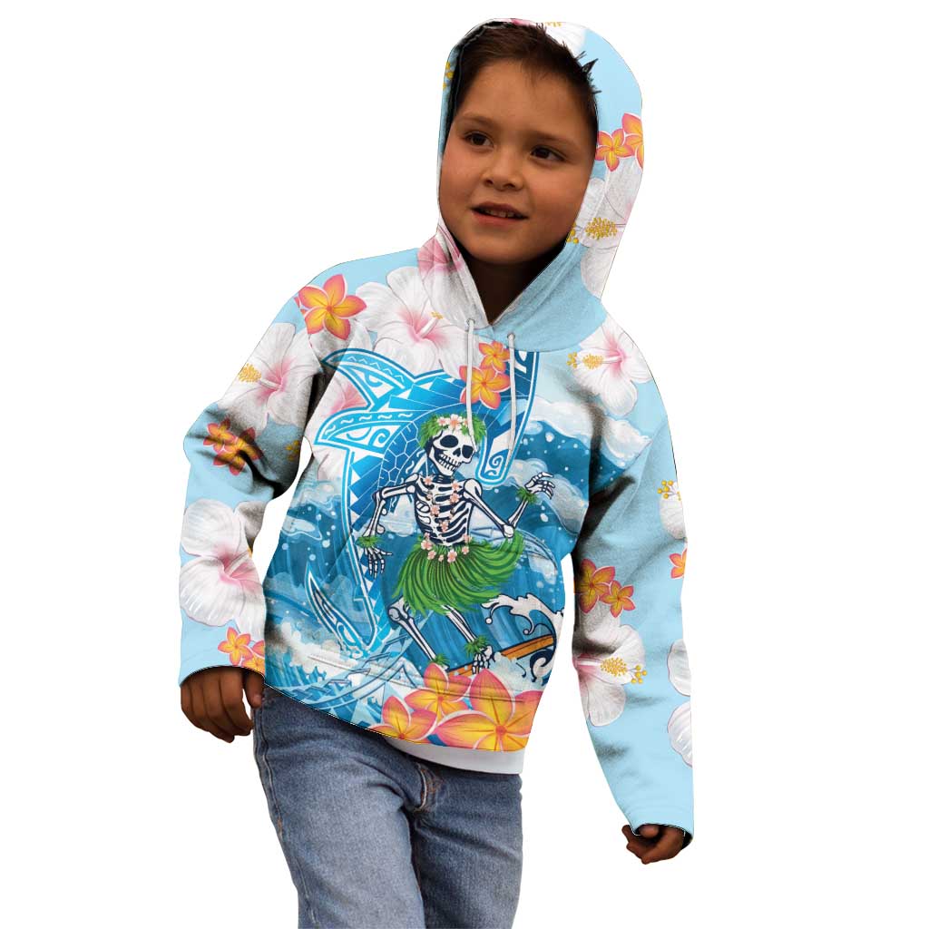 Personalized Hawaii Hula Girl Skeleton Dancing Kid Hoodie Hibiscus Tribal Shark